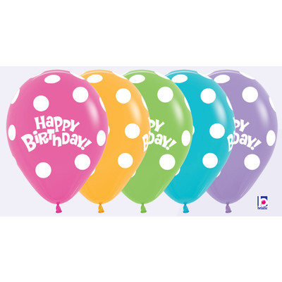 Happy Birthday Polka Dot 30cm Latex Balloons Assorted Pk10