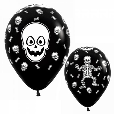 Black & White Skeletons AOP Latex Balloons Pk 10