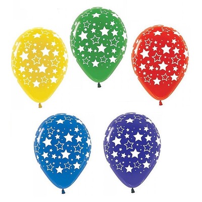Crystal Star Print Assorted Colour Latex Balloons 30cm Pk 10
