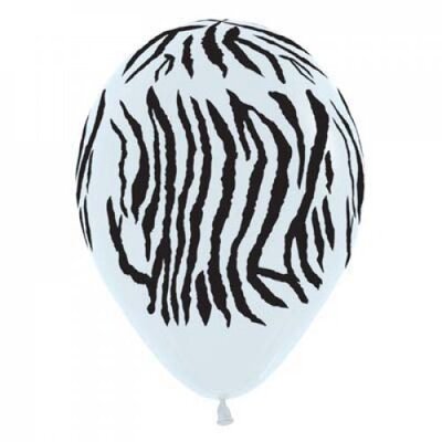 White Black Standard Zebra Stripe Latex Balloons 30cm (Pk 50)
