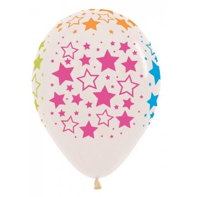 Clear Neon Stars AOP 30cm Latex Balloons Pk 50
