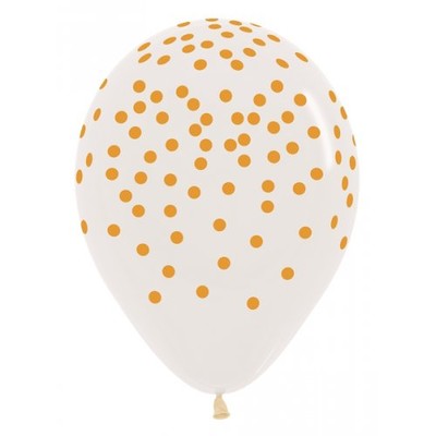 Crystal Clear 30cm Latex Balloons with AOP Gold Dots Pk 10