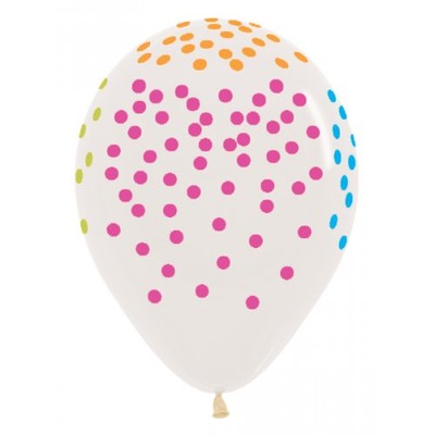 Crystal Clear 30cm Latex Balloons with AOP Neon Multi Dots Pk 10
