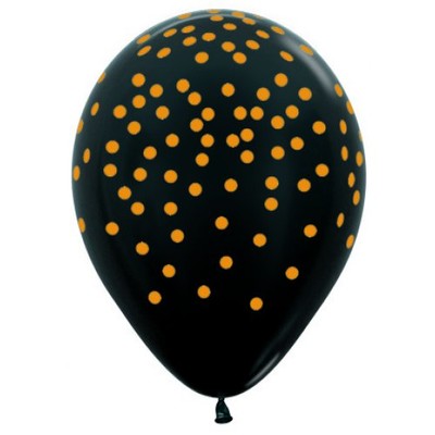 Metallic Black 30cm Latex Balloons with AOP Gold Dots Pk 10