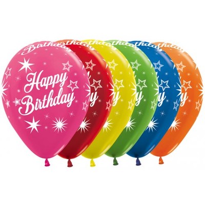 Assorted Happy Birthday Sparkles AOP 30cm Latex Balloons Pk 10
