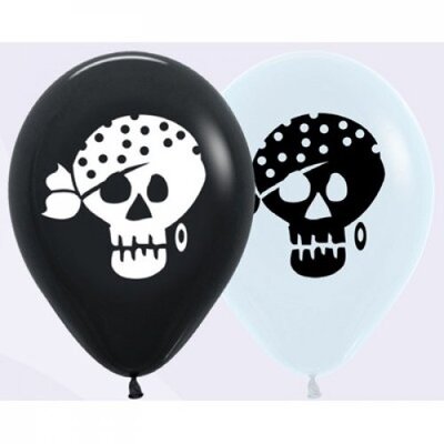 White and Black Pirate Latex Balloons (Pk 10)