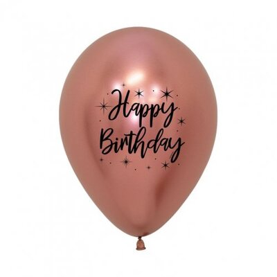 Rose Gold Chrome Reflex Happy Birthday Latex Balloons (Pk 10)