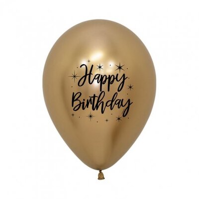 Reflex Gold Happy Birthday 30cm Latex Balloons (Pk 10)
