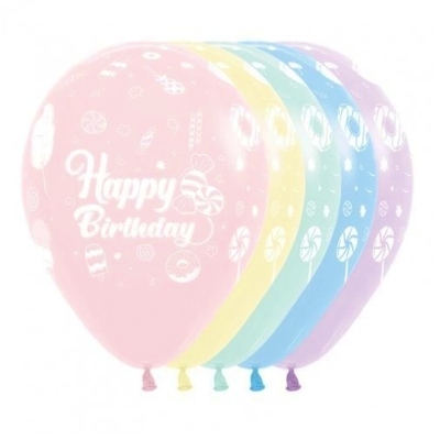 Pastel Happy Birthday Sweets Latex Balloons (Pk 10)