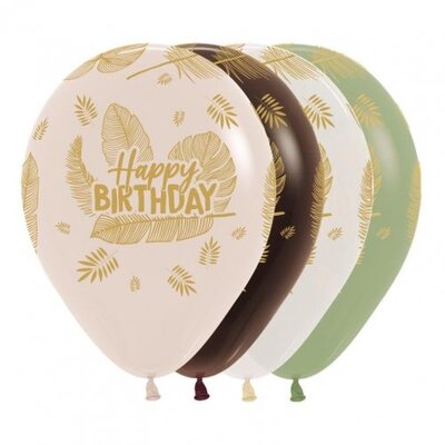 Mixed Happy Birthday Tropical Leaves Latex Balloons (Pk 50)