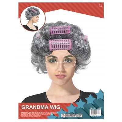 Grey Grandma Granny Wig with Curlers