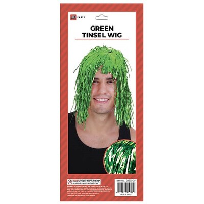 Green Metallic Tinsel Wig