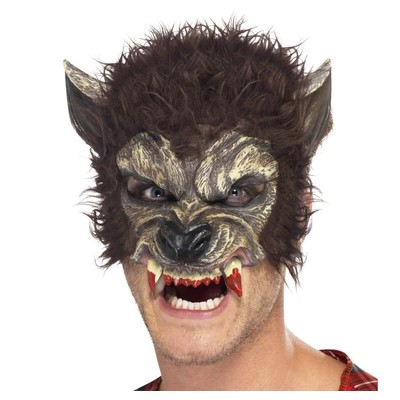 Halloween Werewolf Half Face Mask with Hair Pk 1