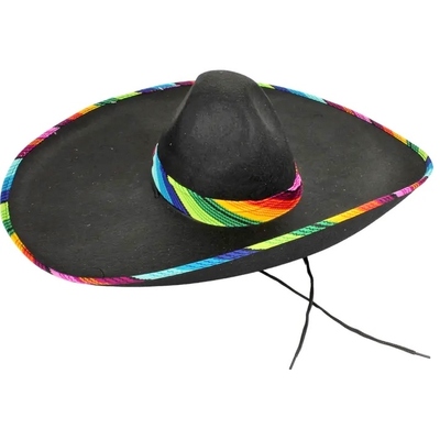 Black Mexican Mariachi Sombrero Hat with Stripe Trim