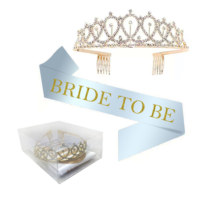 White & Gold Glitter Bride To Be Sash & Tiara Set