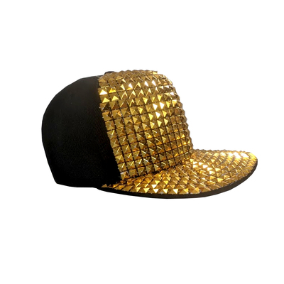 Black Hat Cap with Gold Stud Front