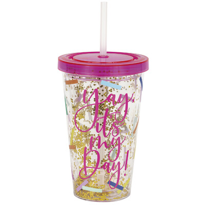 Colourful Sprinkles Yay It's My Day Plastic Tumbler with Straw 