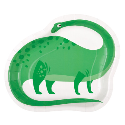 Green Dinosaur Party Shaped 8.25inch Paper Plates (Pk 8)