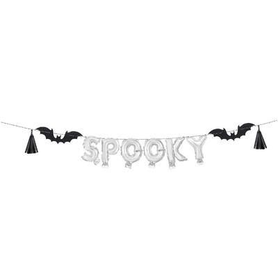 Silver Spooky Halloween 12cm Foil Balloon Banner Kit (Pk 1)