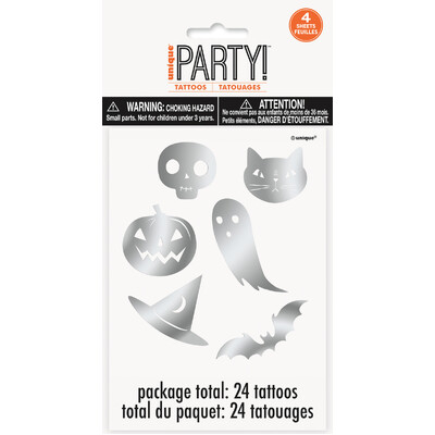 Silver Foil Halloween Tattoos (4 sheets - 24 Tattoos)