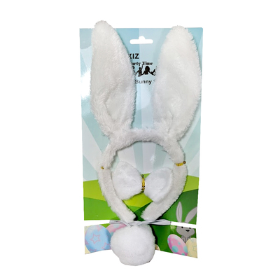 Fluffy White Easter Bunny Costume Set (Ears, Tail, BowTie)