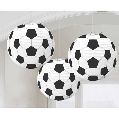 Soccer Ball Round Lanterns 24cm Pk 3 
