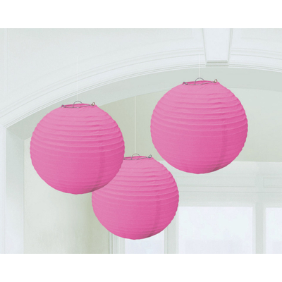 Round Pink Paper Lanterns (24cm) Pk 3