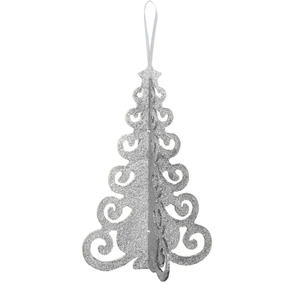 Silver Glittered 3D Christmas Tree Decoration (25cm)