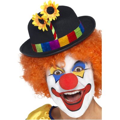 Black Clown Bowler Hat with Flowers