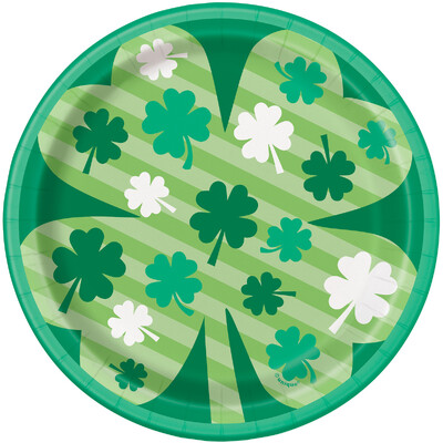 St Patricks Day Lucky Clover 7in Paper Plates (Pk 8)
