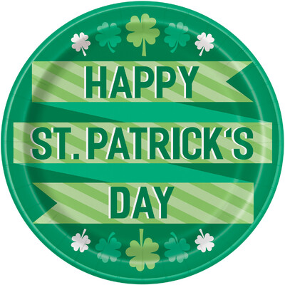 St Patricks Day Lucky Clover 9in Paper Plates (Pk 8)