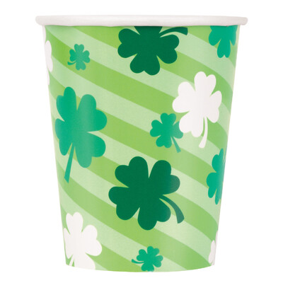 St Patricks Day Lucky Clover 9oz 270ml Paper Cups (Pk 8)