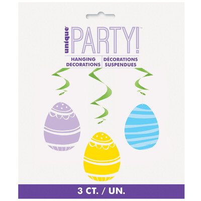 Happy Easter Painted Eggs Hanging Swirl Decorations (Pk 3)