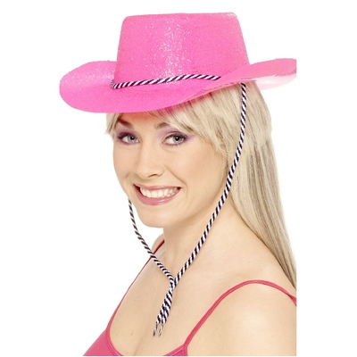 Pink Neon Glitter Plastic Cowboy Hat