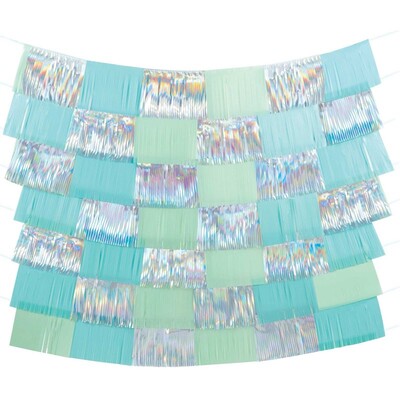 Teal & Iridescent Silver Fringed Backdrop Decoration (9 Pieces - 152.4cm) Pk 1