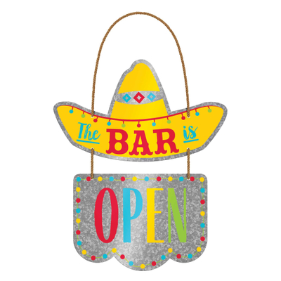 Mexican Feista The Bar Is Open Metal Hanging Sign Decoration