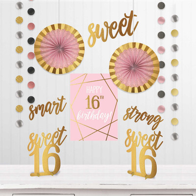 Sweet 16 Pink & Gold Room Decorating Kit (12 Pieces) Pk 1