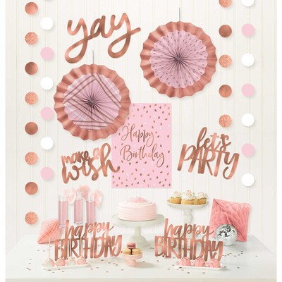 Room Decorating Kit Birthday Blush Pink 12 pieces (Pk 1)