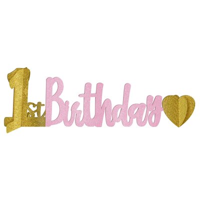 Gold & Pink Glitter 1st Birthday Table Centrepiece 