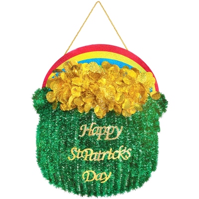 Hanging Happy St Patrick's Day Pot Of Gold Tinsel Decoration