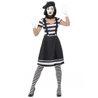 Adult Lady Mime Artist Black & White Costume (Medium, 12-14)