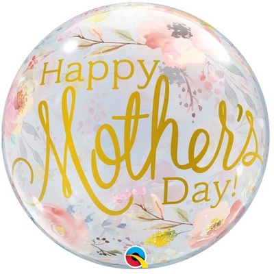 Watercolour Floral Mother's Day Bubble Balloon (22in/56cm)