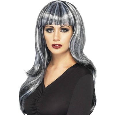 Halloween Black & Grey Sinister Siren Wig with Fringe Pk 1 