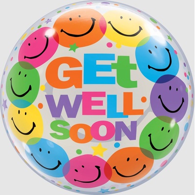 Get Well Soon Smiley Faces Bubble Balloon 22in 55cm 