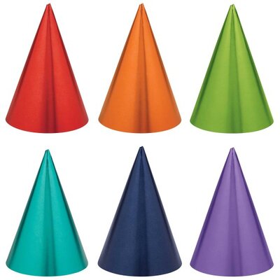 Assorted Colour Foil Cone Party Hats (Pk 12)