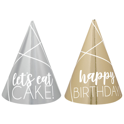 Silver & Gold Mini Cone Birthday Party Hats Pk 12