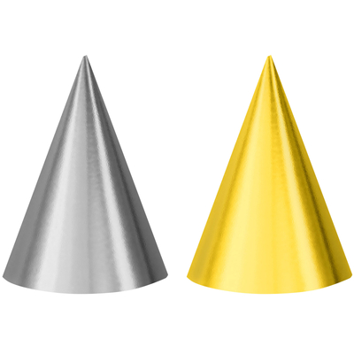 Gold & Silver Foil Cone Party Hats (Pk 12)