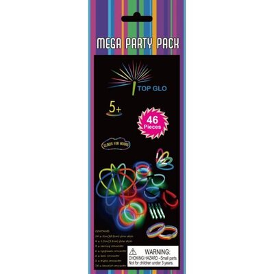 Glow Stick Mega Party Pack Assorted Colours and Connectors Pk 46