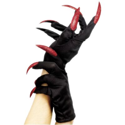 Adult Black Halloween Gloves with Red Nails (1 Pair)