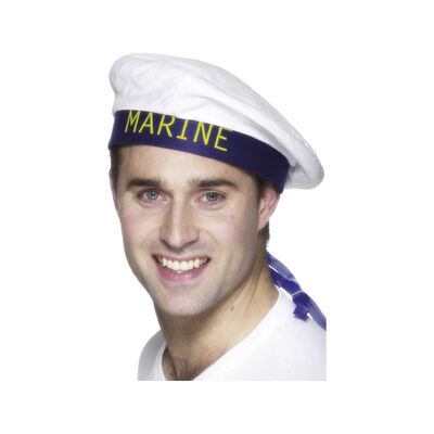White Marine Sailor Hat with Ribbons